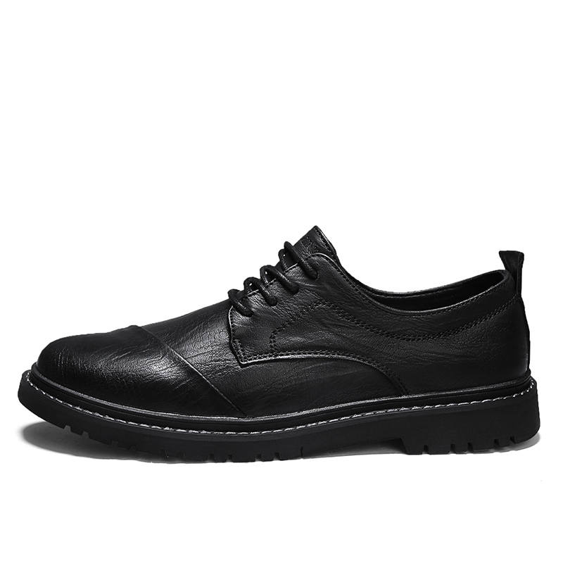 YIMINU Casual Leather Shoes Men's Low Top Black