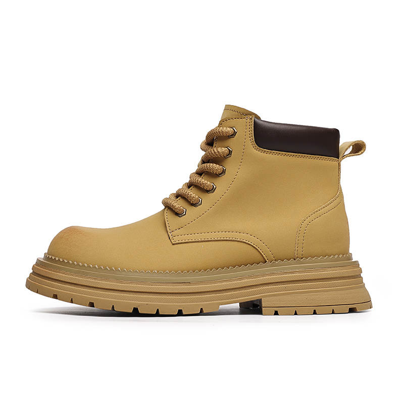 LUOMAIKE LUOMAIKE Cow Split Leather Short Combat Boots 5cm Men's Yellow