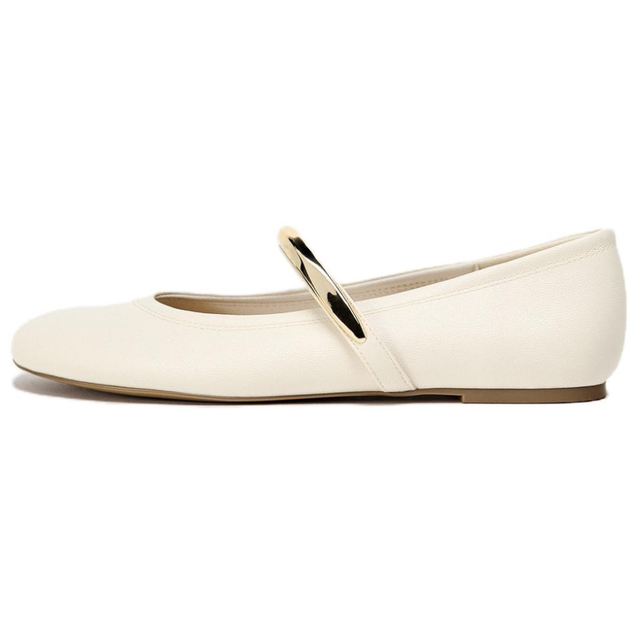 ZARA Pu Flat Mary Jane Shoes 0.5cm Women's White