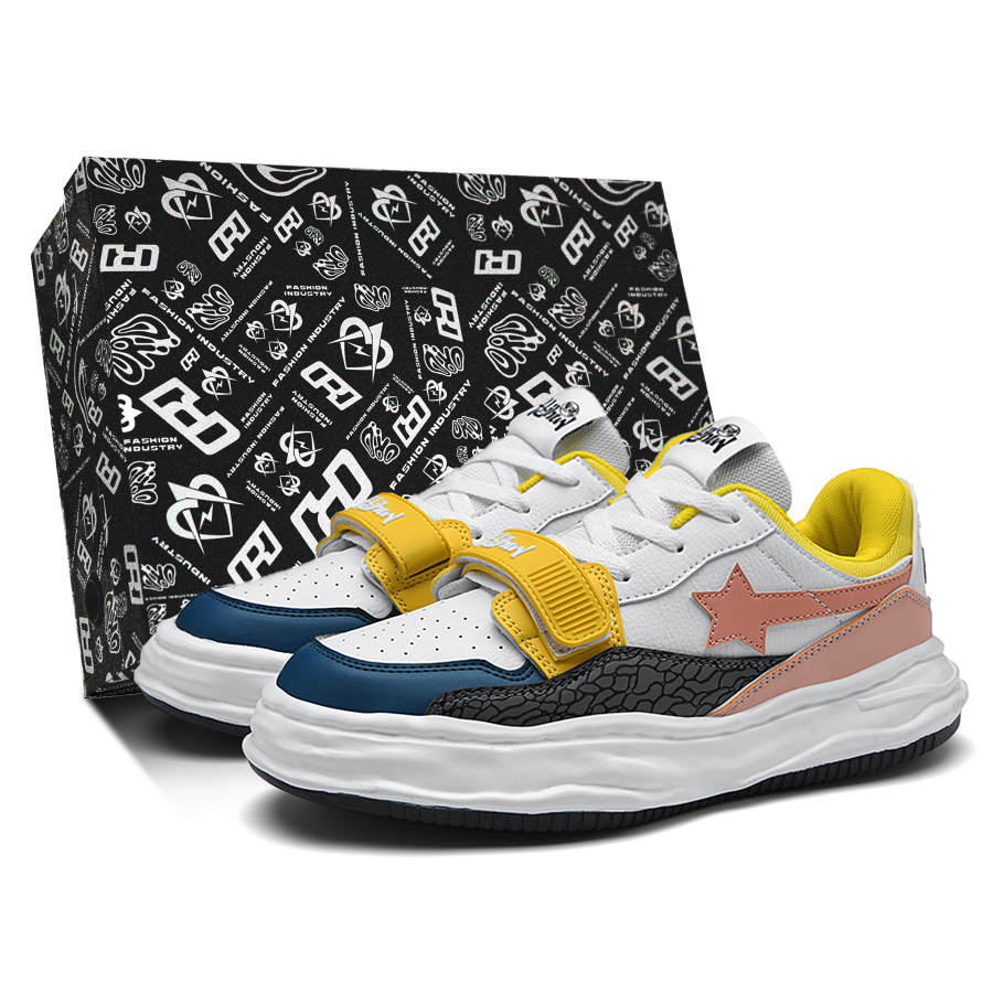 MVA Box Microfiber Leather Slip Resistant, Abrasion Resistant, Lightweight Low top Skateboard Shoes Unisex Pink Yellow