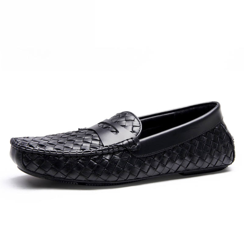 Brounvanm Top Grain Cow Leather Casual Shoes Men's Black