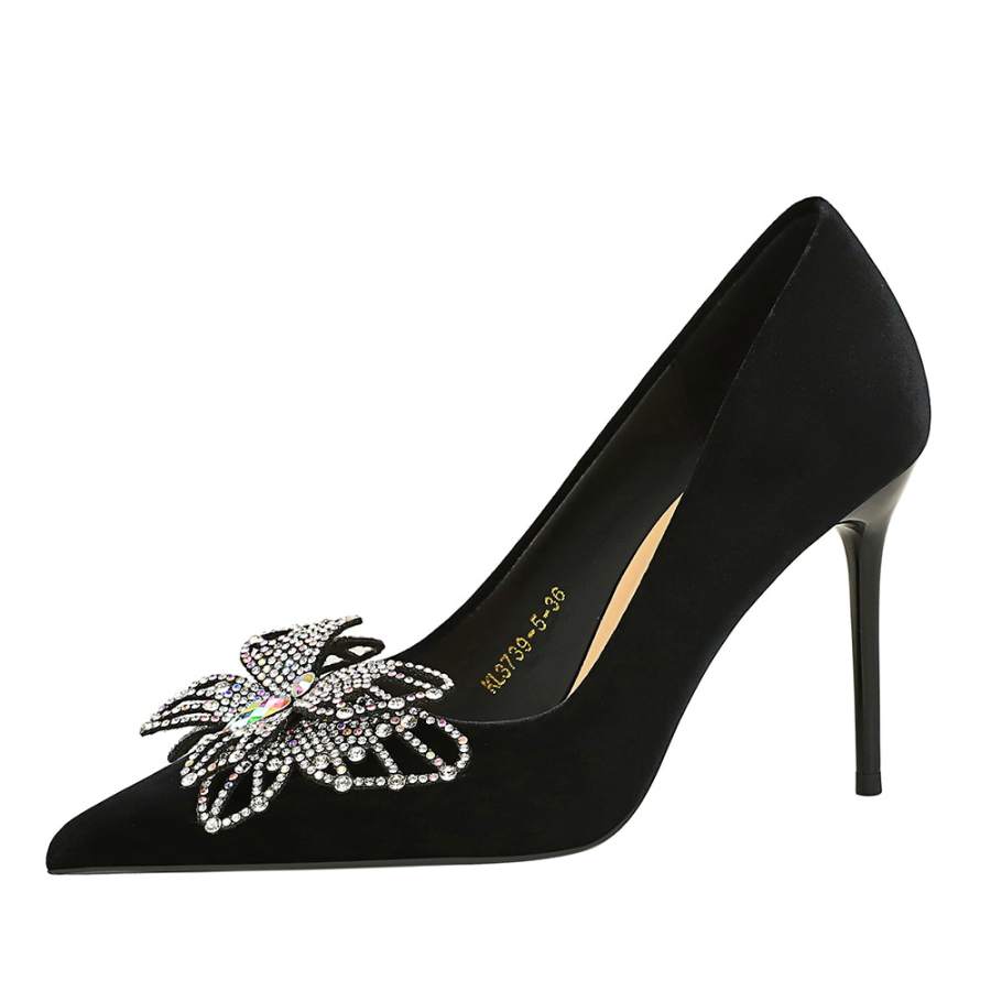 QITUMAUL Slim Heel High Heels 9cm Women's Black