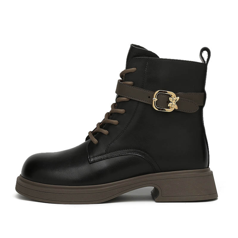 Rich birds Top Grain Cow Leather Short Combat Boots 4CM Women's