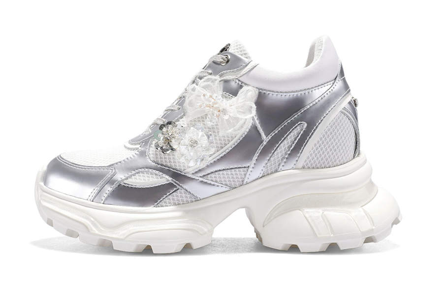 IiJin Low top Chunky Sneakers Women's White Silver