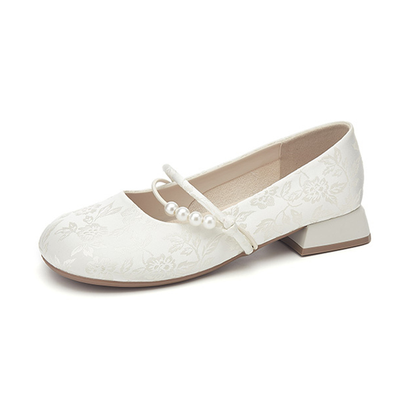 DAPHNE Fabric Chunky Heel Mary Jane Shoes 3cm Women's