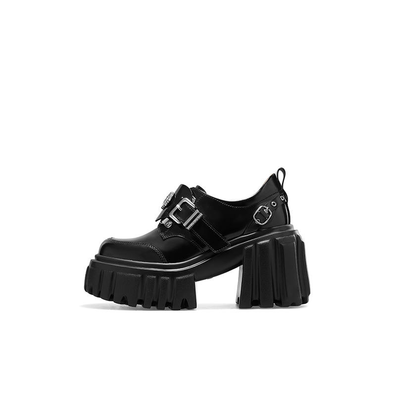 KNKW Chunky Heel High Heels 9.5cm Women's Pearlescent Black