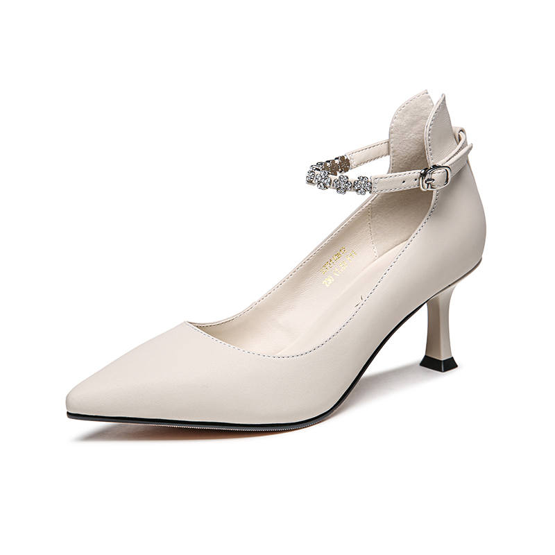 RED DRAGONFLY Sheepskin Flared Heel High Heels Women's Ecru