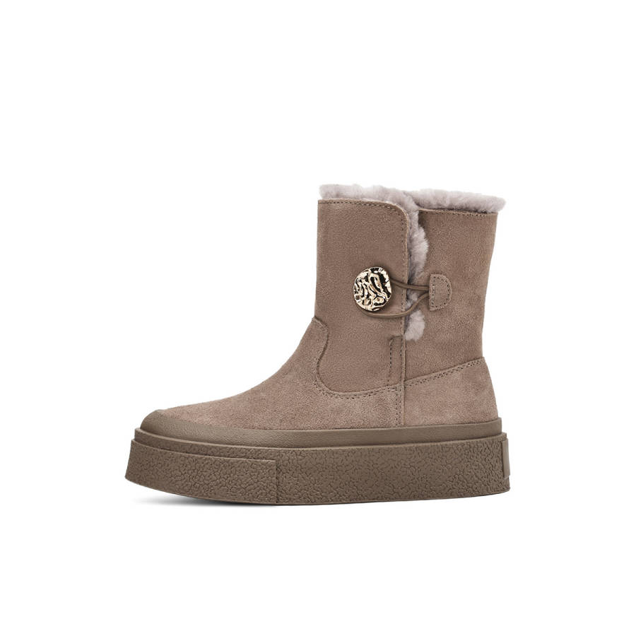 BOERDIQI Cow Split Leather Thickened And Fleece Lined Insulated Shoes Platform, Trendy And Versatile Crew Snow Boots