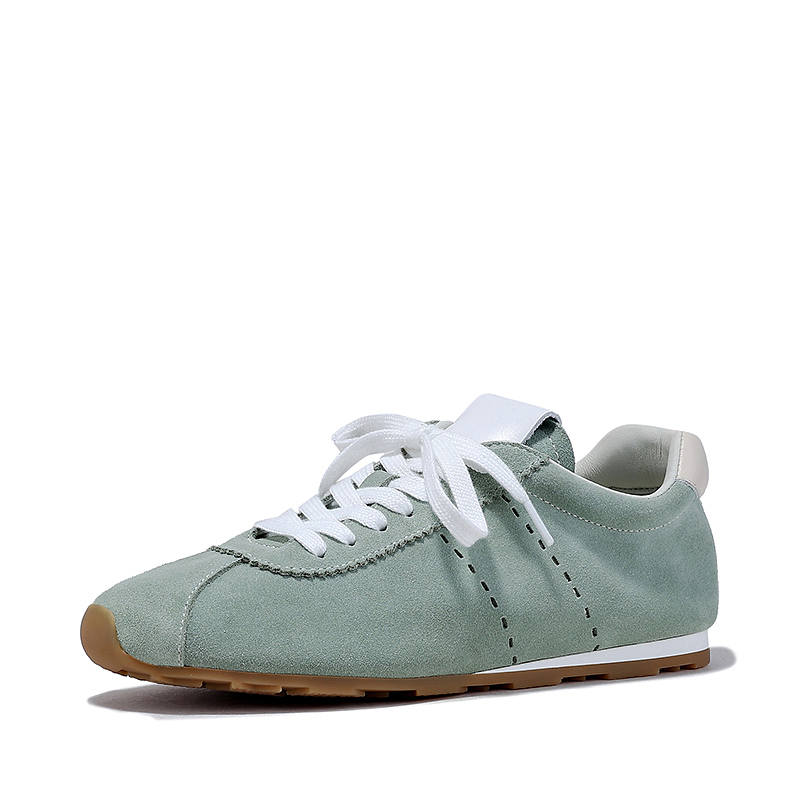 BELLALILY Cow Split Leather Low top Casual Shoes 1cm Women's Green, Apricot, Light Blue, Dusty Pink