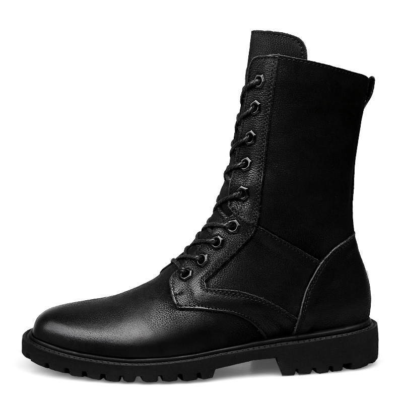 GONGNIULEITING GONGNIULEITING Cow Split Leather Crew Combat Boots Unisex