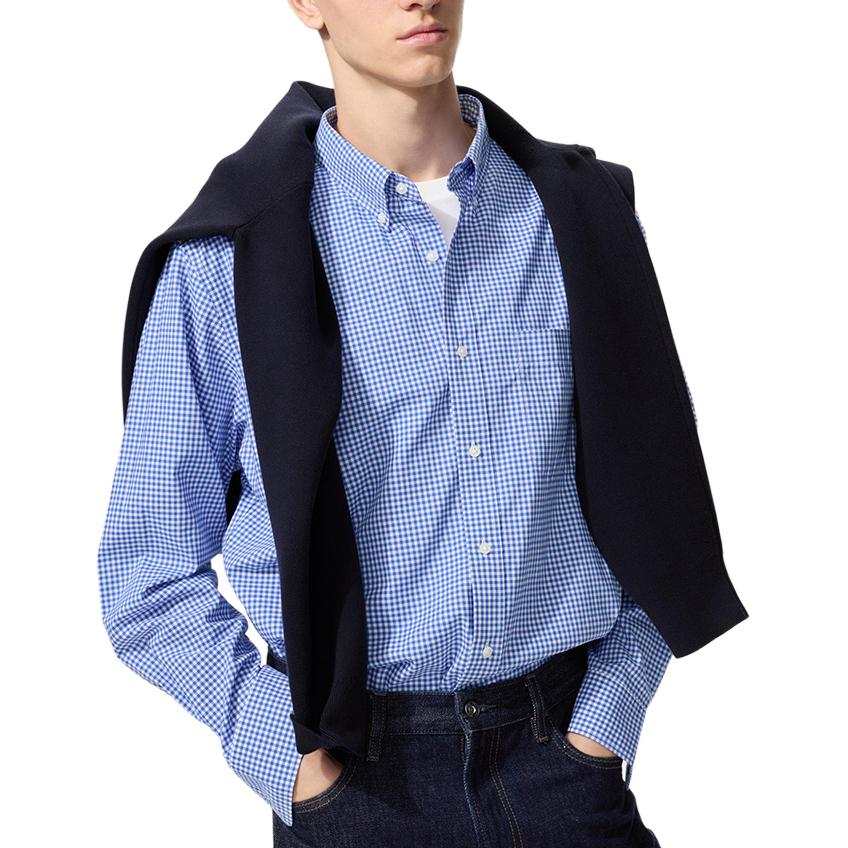 UNIQLO Shirts Unisex Sky Blue Pointed Collar Moderate