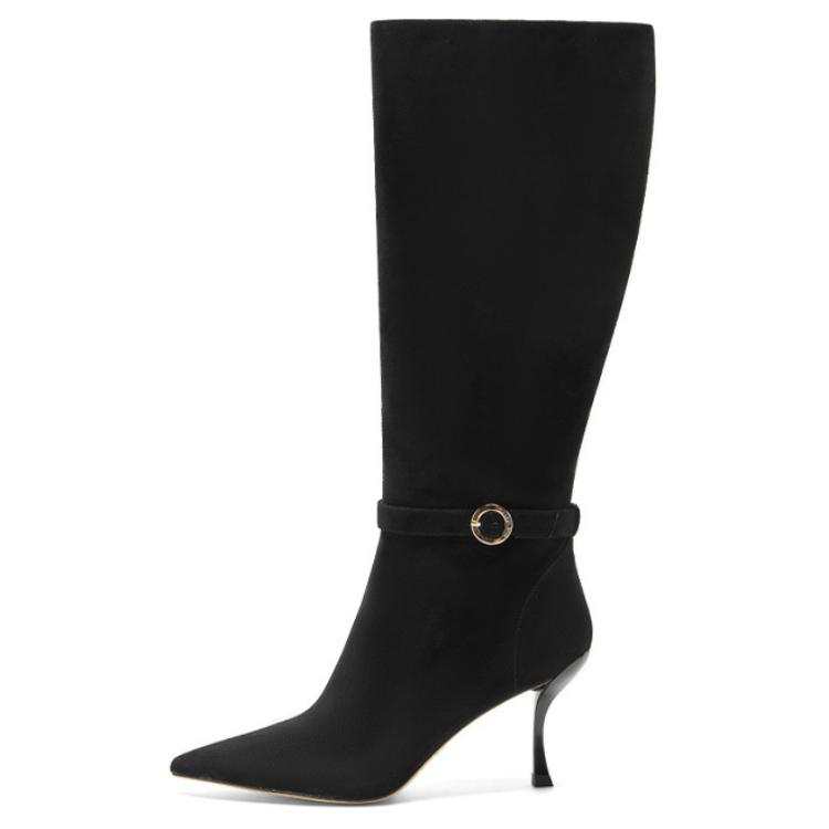 NINE WEST Sheep Suede Knee high Boots 7.5cm Women's Black