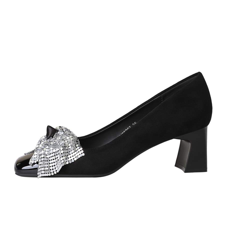 QITUMAUL Suede Chunky Heel High Heels 5CM Women's Black