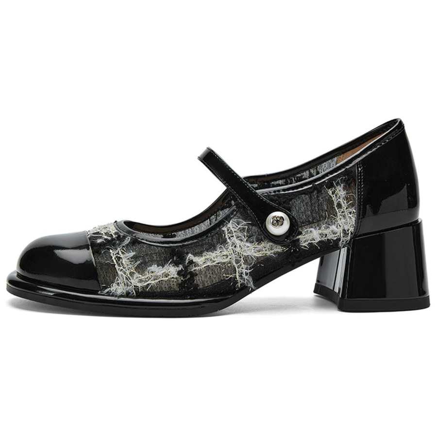 NINE WEST Cow Leather Chunky Heel Mary Jane Shoes Women's
