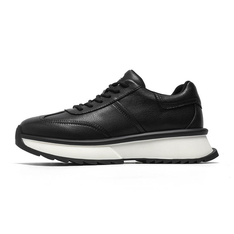 NAVIGARE Microfiber Leather Height Increasing Low top Casual Shoes Men's Black