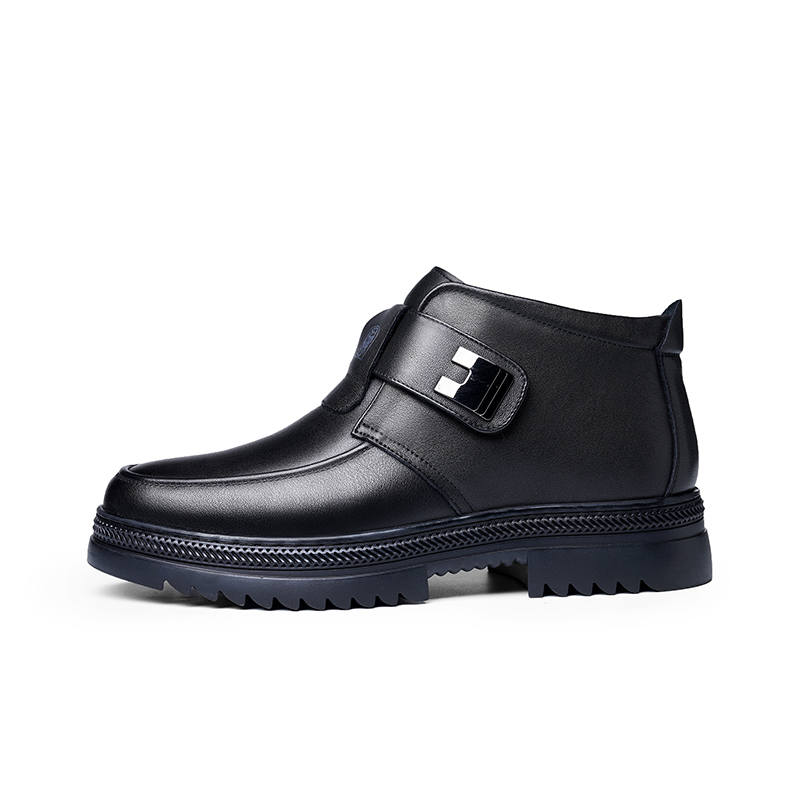 LAORENTOU Top Grain Cow Leather Winter Cold Resistant, Fleece Lined Wool, Thermal Slip Resistant Snow Boots Men's Black
