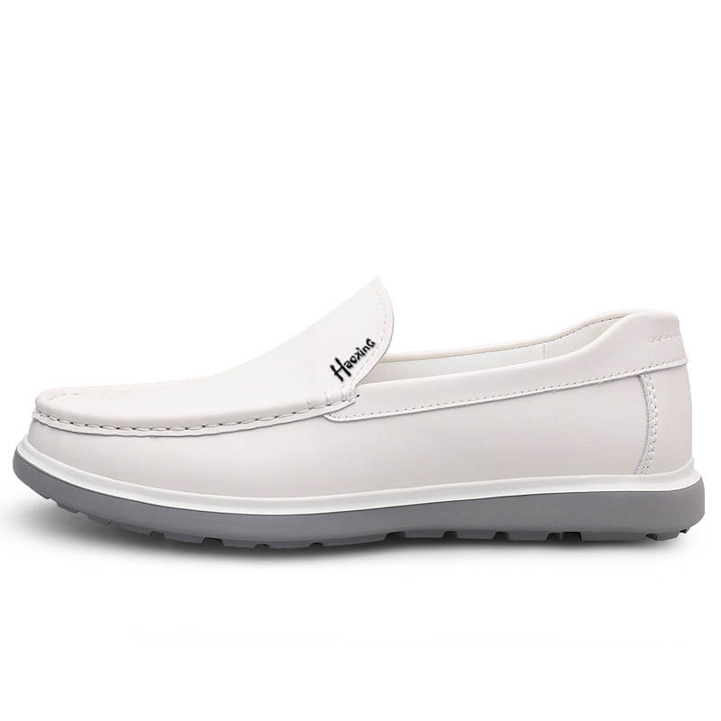 HAOXING Cow Split Leather Casual Shoes Men's White