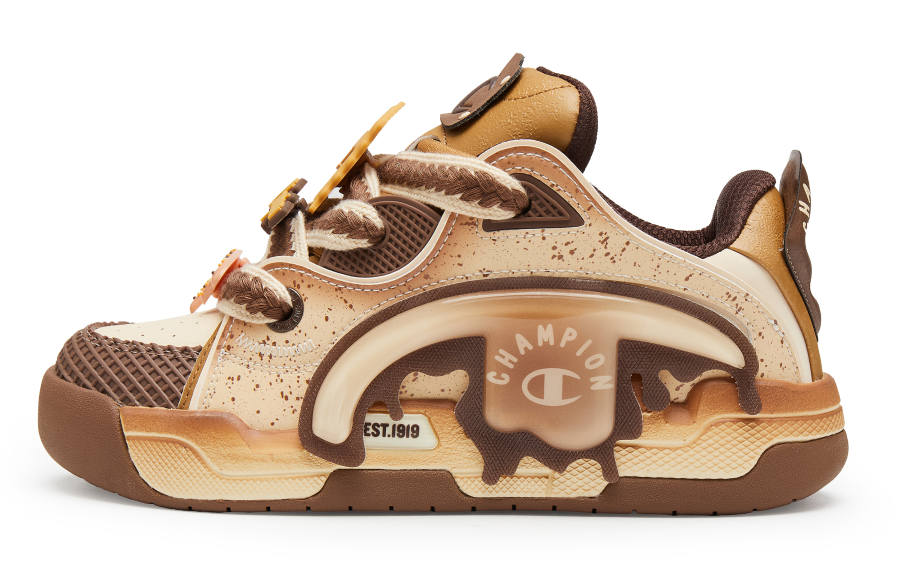 Champion Essentials Burnt Peel Apart Fun TronSkate V1 Synthetic Leather Low top Skateboard Shoes Men's Yellow Brown