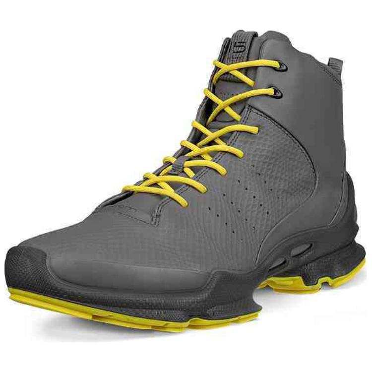 Ecco Biom C Cow Leather Cushioning High top Running Shoes Men's Gray Yellow