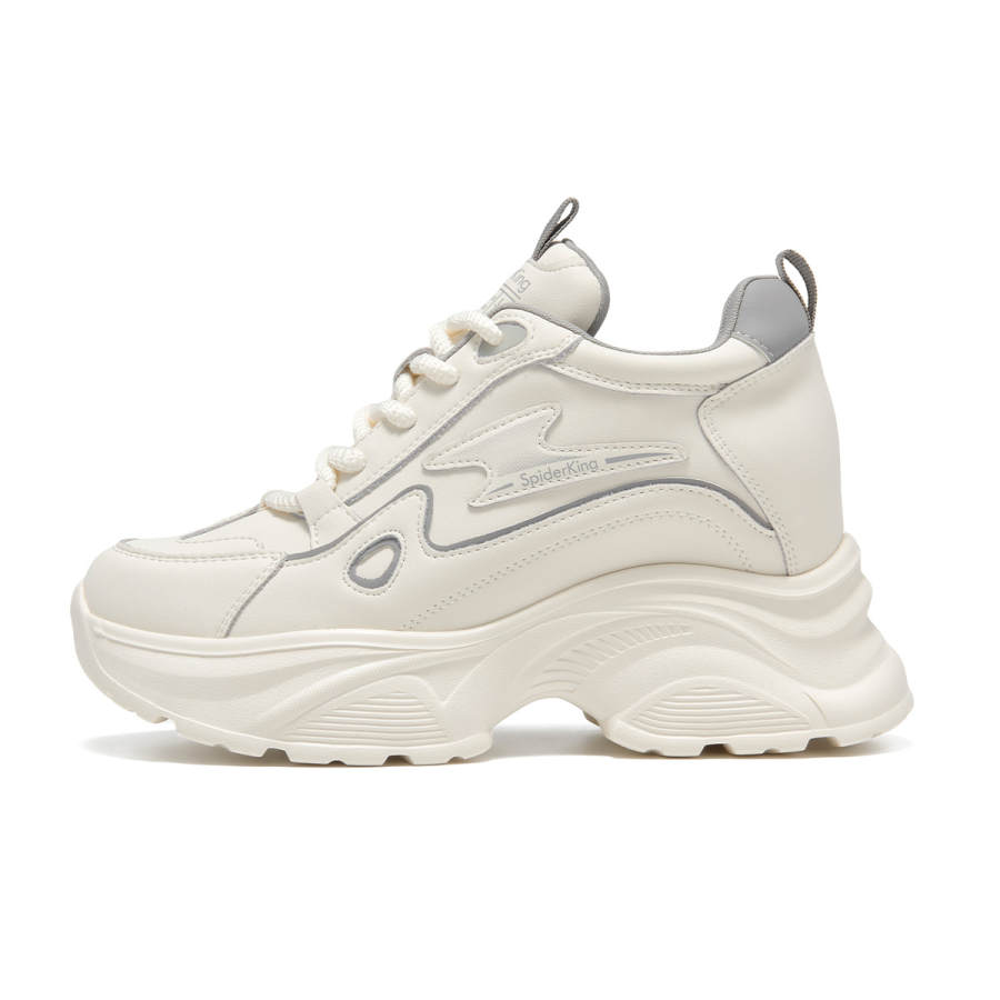 Spider King Cow Split Leather Slip Resistant Height Increasing Low top Chunky Sneakers Women's Beige Gray