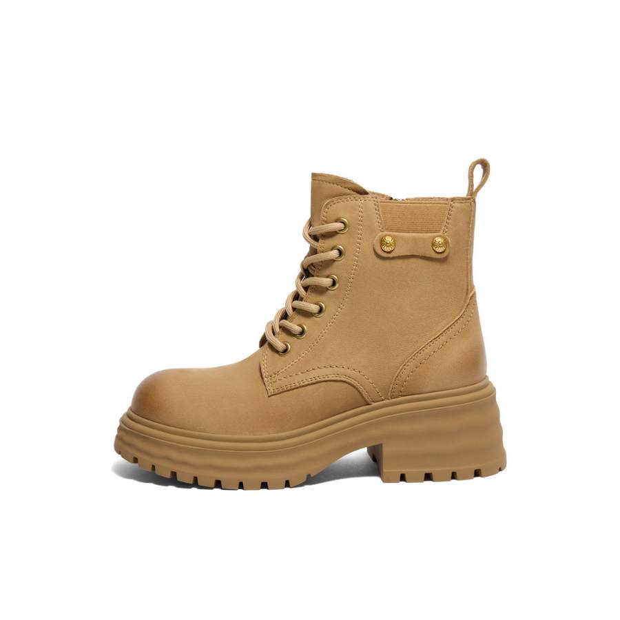 BELLE Fabric Short Combat Boots 6cm Women's Coffee, Brown