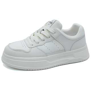 AOLUN Cow Split Leather Height Increasing Low top Skateboard Shoes Men's White