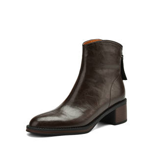 Yeezyy Reezy Cow Leather Round Tip Vintage Chunky Heel Fleece Lined Ankle Boots 5.5cm Women's