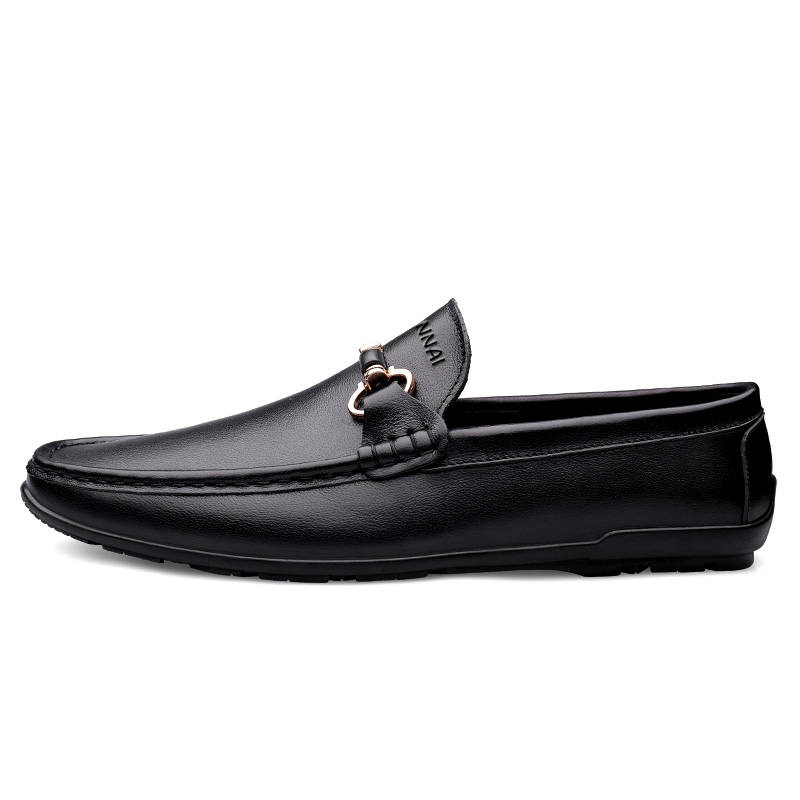 WENNAI Top Grain Cow Leather Casual Shoes Men's Black
