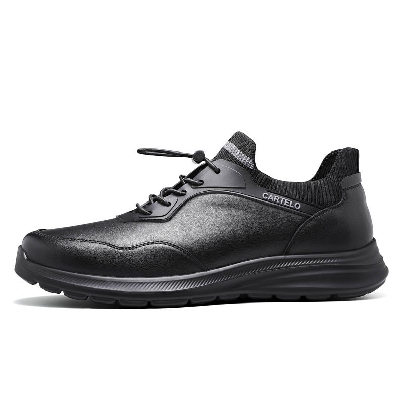 CARTELO Casual Leather Shoes Men's Low Top Black/Stone Gray