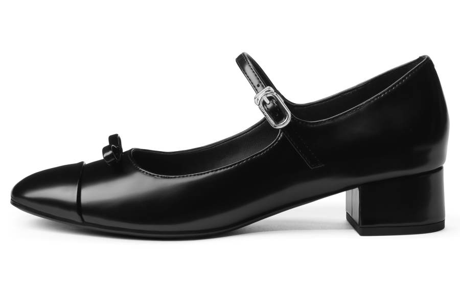 CHARLES&KEITH Small CK Bowknot New Chinese Style Pu Block Heel Mary Jane Shoes 3.6cm Women's Multicolor