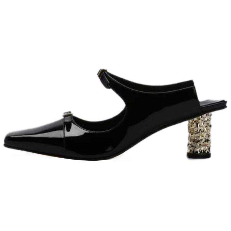 YUUL YIE Leather Chunky Heel High Heels Women's Black Gold