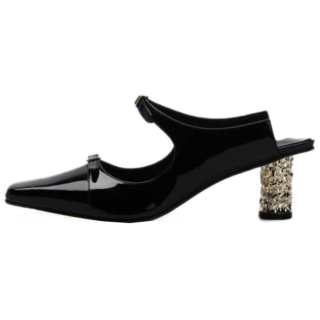 YUUL YIE Leather Chunky Heel High Heels Women's Black Gold