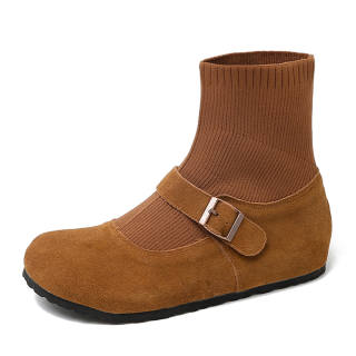 LELEYU Pu Crew Stretch & Sock Boots Women's