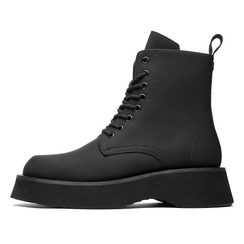 LUOMENG LUOMENG Microfiber Leather Crew Combat Boots Men's Black