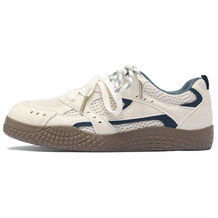 AGSDON Artificial Leather Coverage Abrasion Resistant Low top Skateboard Shoes 2.5cm Women's Beige Blue