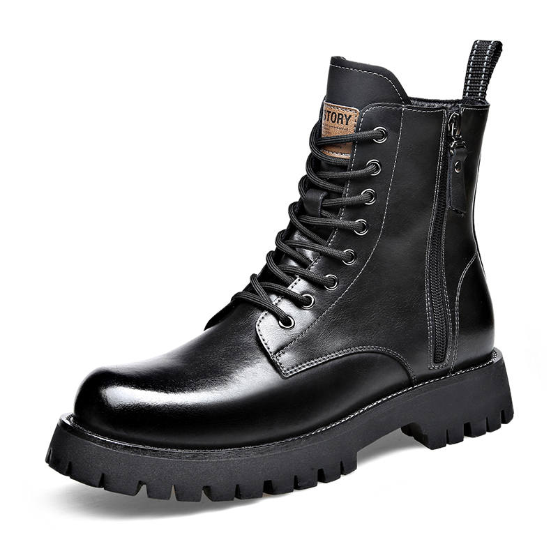 MODENGPAN MODENGPAN Cow Split Leather Crew Combat Boots 3.5cm Men's