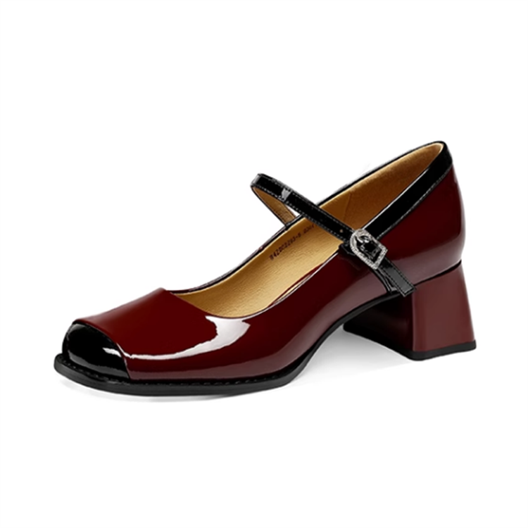 JESSICA SOPHIA Cow Leather Chunky Heel Mary Jane Shoes 4.5cm Women's