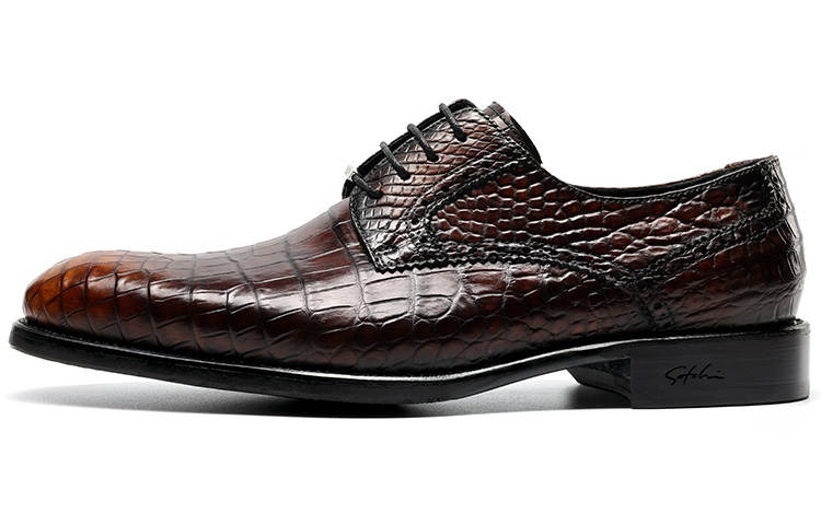 Satchi Crocodile Leather Classic Vintage Business Formal Men's Yellow Brown 3CM