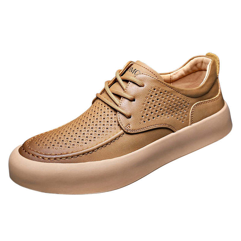 KAQIAODI Cow Split Leather Casual Shoes Men's Yellow