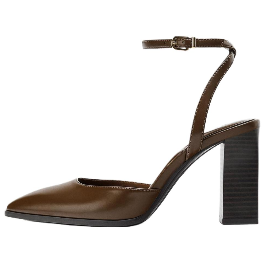 ZARA Pu Chunky Heel High Heels 9.5cm Women's Brown