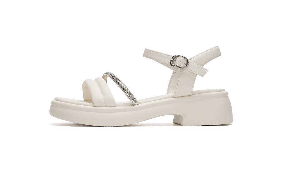 AOKANG AOKANG Artificial Leather One Strap Sandals Women's Beige