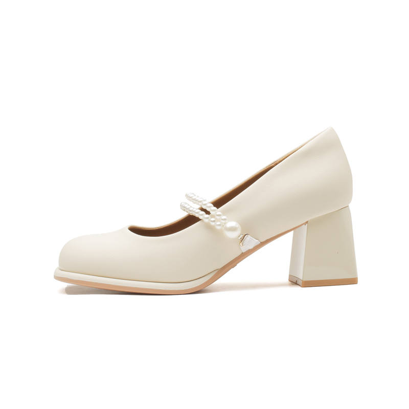 ZUOMILUO Microfiber Leather Chunky Heel Mary Jane Shoes Women's Apricot
