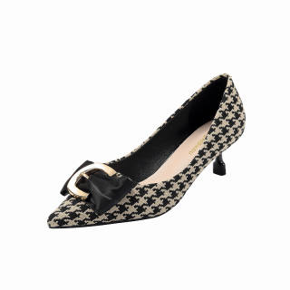 Qiandongmeili Leather Slim Heel High Heels 5CM Women's