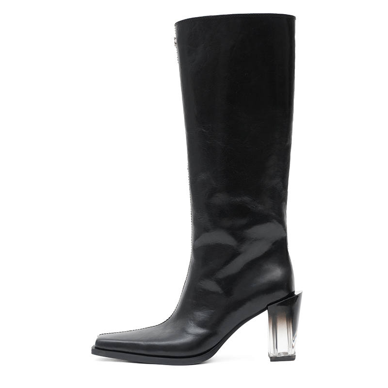 SMFK Cow Leather Knee high Boots 85mm Women's Midnight Black