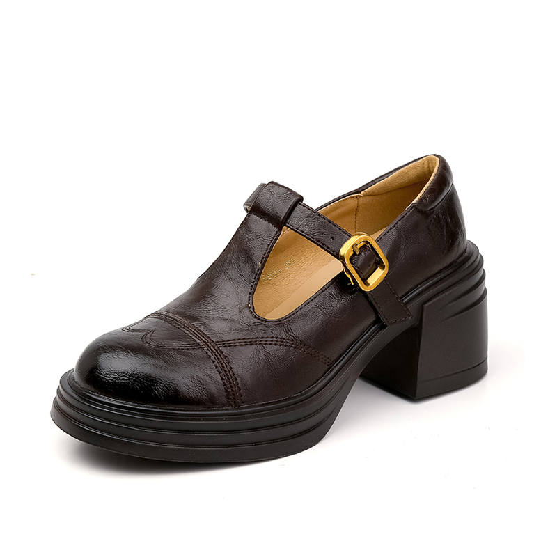 ZUOMILUO Cow Leather Chunky Heel High Heels Women's