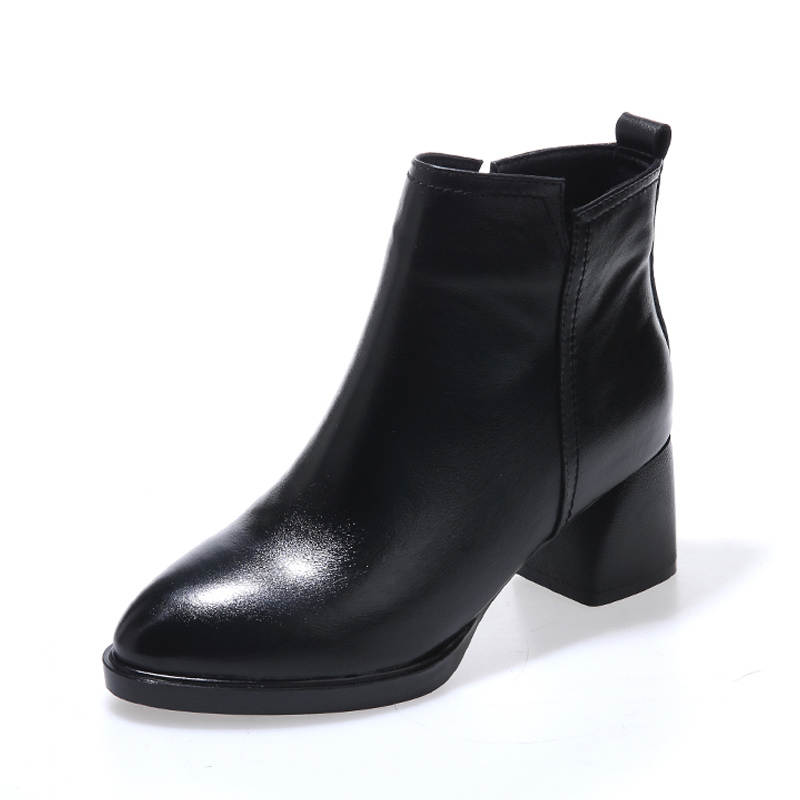 Devanro Devanro Top Grain Cow Leather Ankle Boots 5cm Women's Black