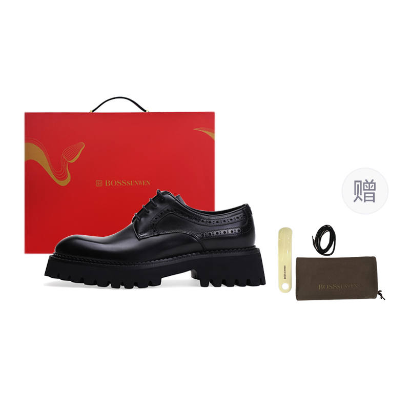 BOSSSUNWEN Cow Leather Dress Shoes Men's Black