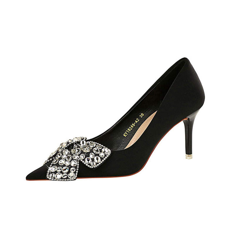 BIGTREE Pigskin Slim Heel High Heels 10.5cm Women's Black