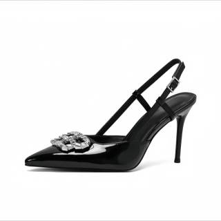 WUGUNIANG Pu Slim Heel High Heels Women's Black