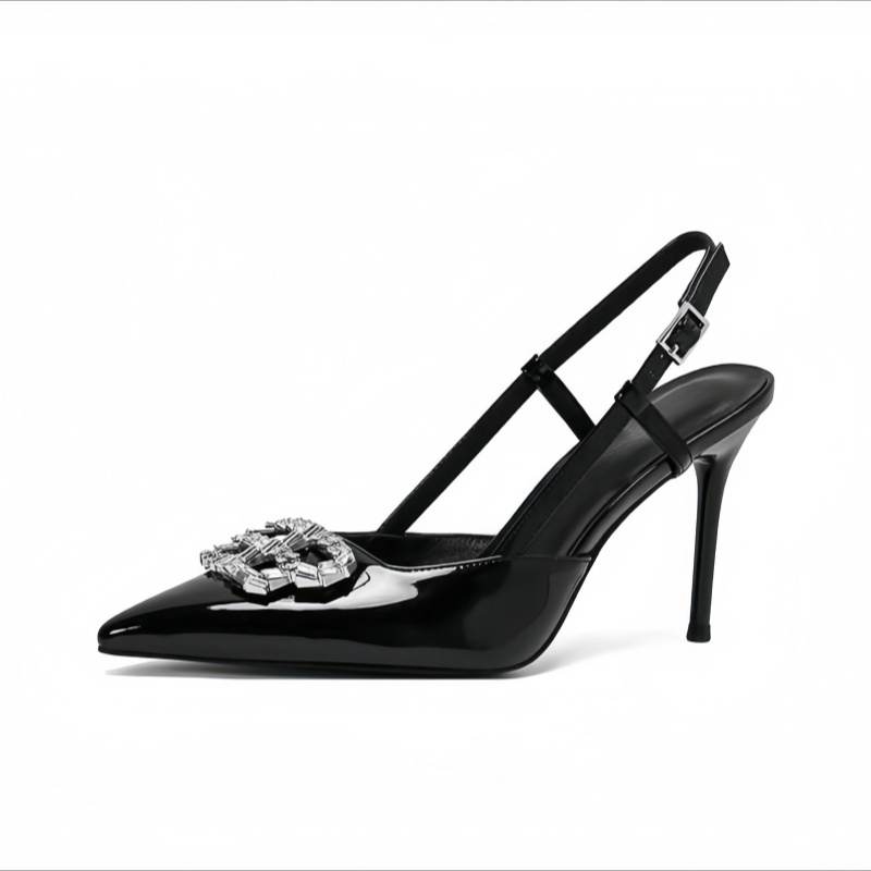 WUGUNIANG Pu Slim Heel High Heels Women's Black
